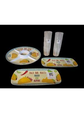 Novogratz 11-Piece Melamine Taco Platter Set with Chip & Dip Cups - New